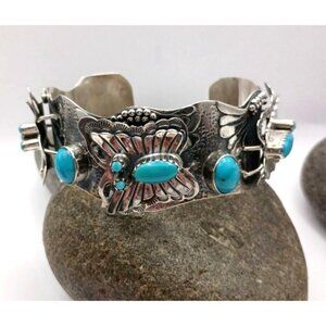 Huge Turquoise 3D Butterfly Cuff Sterling Silver 54.5 grams Large 7 1/4 Unisex